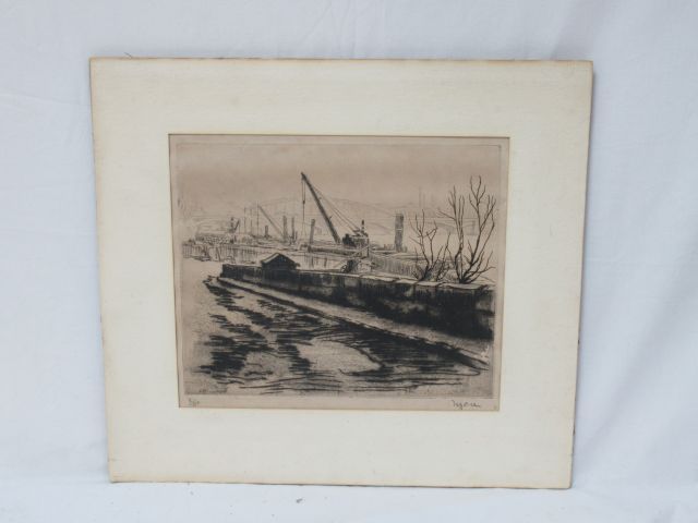 Null DEGORCE "Paysage portuaire" Etching. Signed in pencil and numbered. 24 x 28&hellip;