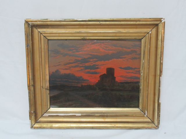 Null P.C. CARIOT "Paysage au crépuscule" Huile sur panneau. 23 x 31 cm Cadre en &hellip;