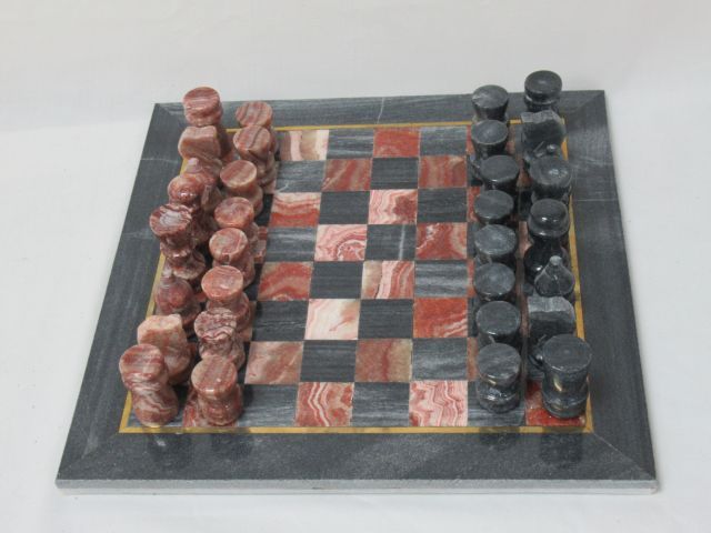 Null Tablero de ajedrez de piedra dura (24x24 cm). Con sus piezas (altura: 3-4cm&hellip;