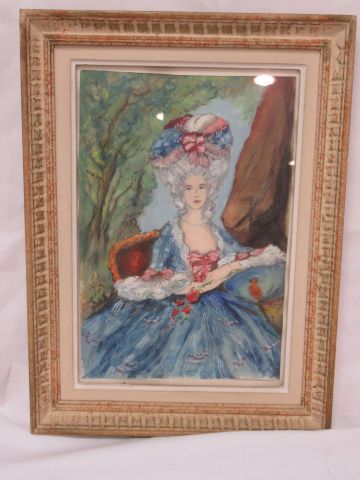 Null Modern school "Portrait of Marie-Antoinette" Watercolour. Framed under glas&hellip;