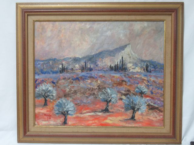 Null MERCIER "Landscape" Oil on isorel. SGB, dated 81. 50 x 64 cm Lacquered wood&hellip;