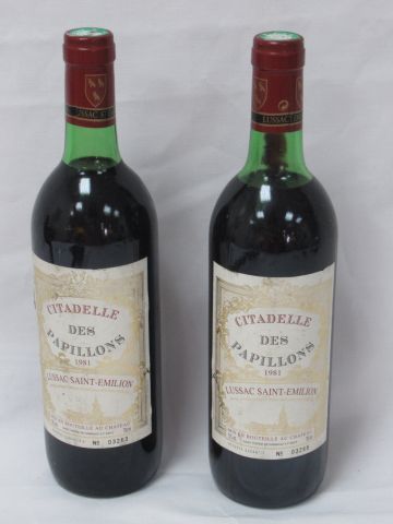 Null 2 bottles of Lussac Saint Emilion, Citadelle des papillons, 1981 (LB, els)