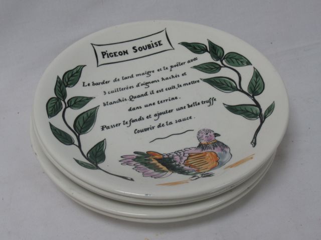 Null GIEN, suite of 5 earthenware plates on the theme of culinary recipes. Diam:&hellip;