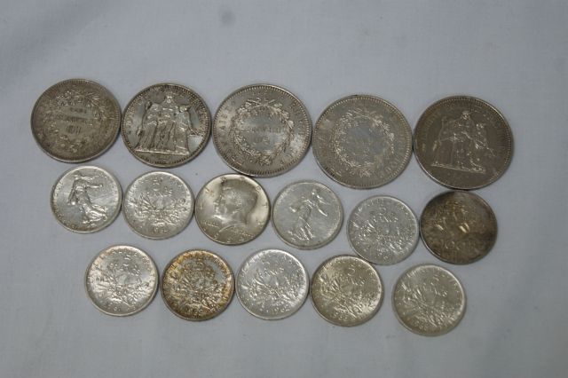 Null Lot de pièces en agent : 3 de 50 francs Hercule et 2 de 10 francs Hercule (&hellip;