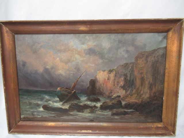 Null L. REGGIOSI, "La tempête" Huile sur toile, signée en bas à gauche. 38 x 58 &hellip;