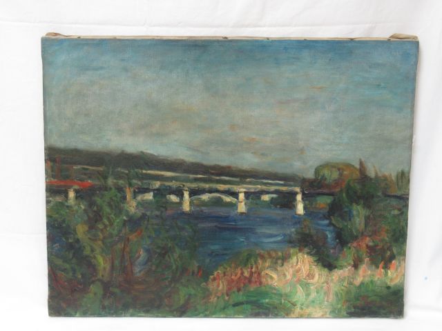 Null René THOMSEN (1897-1976), "Paysage au pont ( Saint-Germain en Laye), signé &hellip;