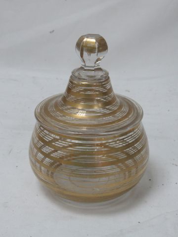 Null Drageoir en verre blanc à réhaus d'or, 13 cm, circa 1970, usures à la dorur&hellip;