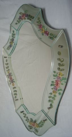Null Espejo veneciano de cristal pintado. Altura: 64 x 52 cm