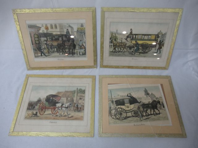 Null Suite of 4 humorous lithographs, on the theme of horse-drawn carriages. Und&hellip;