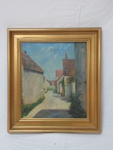 Null F. DAMIER "Ruelle" Oil on panel. 28 x 24 cm Gilded wood frame (to be refixe&hellip;