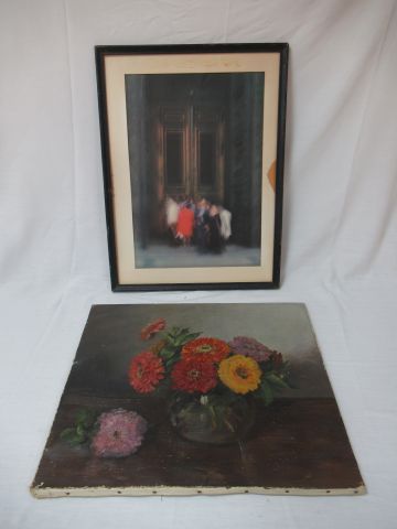 Null Lot comprenant une huile sur toile figurant un bouquet de fleurs (signée Da&hellip;