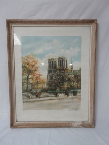 Null Modern school "Notre Dame" Lithograph in colors. Framed under glass. 65 x 5&hellip;