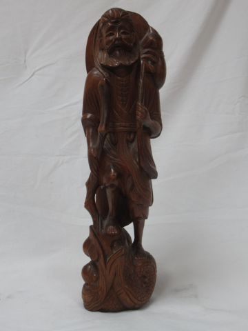 Null CINA Scultura in legno di figura maschile. 37 cm
