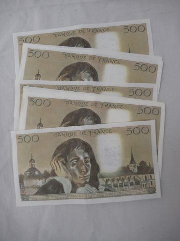 Null Lot de 10 billets de 500 francs "Pascal" 1983 TBE