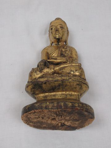 Null ASIE - Sculpture de Bouddha, en bois doré, fentes, 28cm