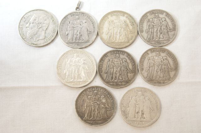 Null Lot de 9 pièces en argent : 8 de 10 francs Hercule (circa 1870, dont une mo&hellip;