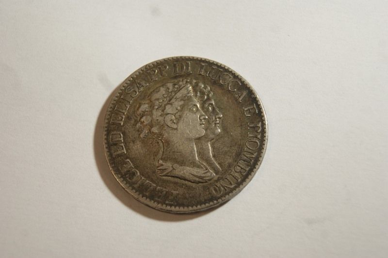 Null 5法郎银币 "Principato di Lucca e Piombino"，1807年。重量：24.84克