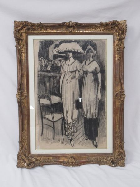 Null Ludovic Rodo Pissaro (1878-1952) "Elégantes". Fusain. 58 x 37 cm (à vue). E&hellip;