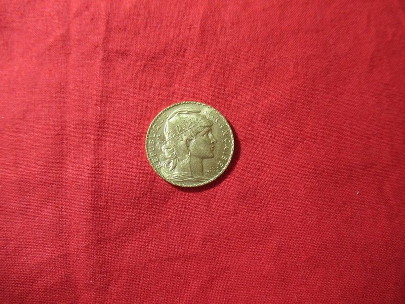 Null 20法郎金币，公鸡，1913年。重量：6.46克。