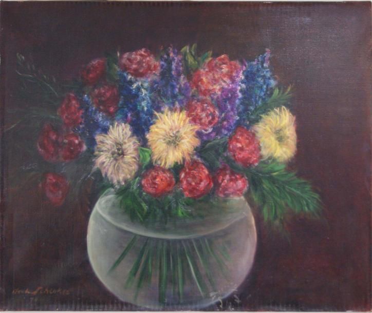 École FRANÇAISE du XXe siècle Bouquet de fleurs, huile sur toile, signée "SCHENK&hellip;