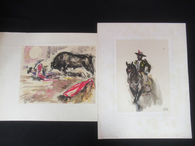 Null 何塞-路易斯-雷-维拉（1910-1983 年）一套两幅水墨画，描绘斗牛场景。一幅用铅笔签名，另一幅盖有工作室印章。从 25 厘米到 26 厘米（有污&hellip;