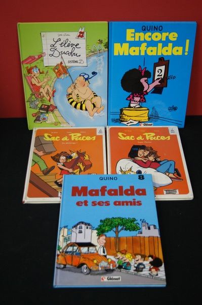 Null Lot de 5 bandes dessinées, dont Sac à Puce, Mafalda, Ducobu … 1980-2016. (l&hellip;