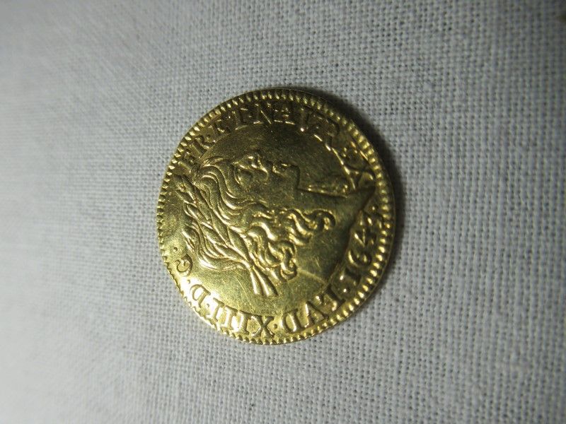 Null Demi Louis d'or, à la mèche longue, Paris, Louis XIII, 1643. Poids : 3,31 g