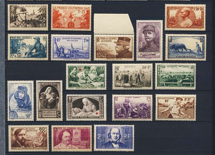Null France - Année 1940 (n°451 à 469), 19 timbres. ++. Cote 207€