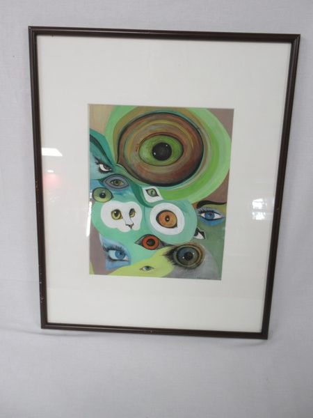Null MADELEINE "yeux" gouache. 29 x 23 cm Encadrée sous verre, cadre en bois ver&hellip;