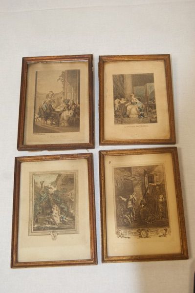 Null Série de 4 petits cadres contenant des reproductions de scènes galantes. 19&hellip;