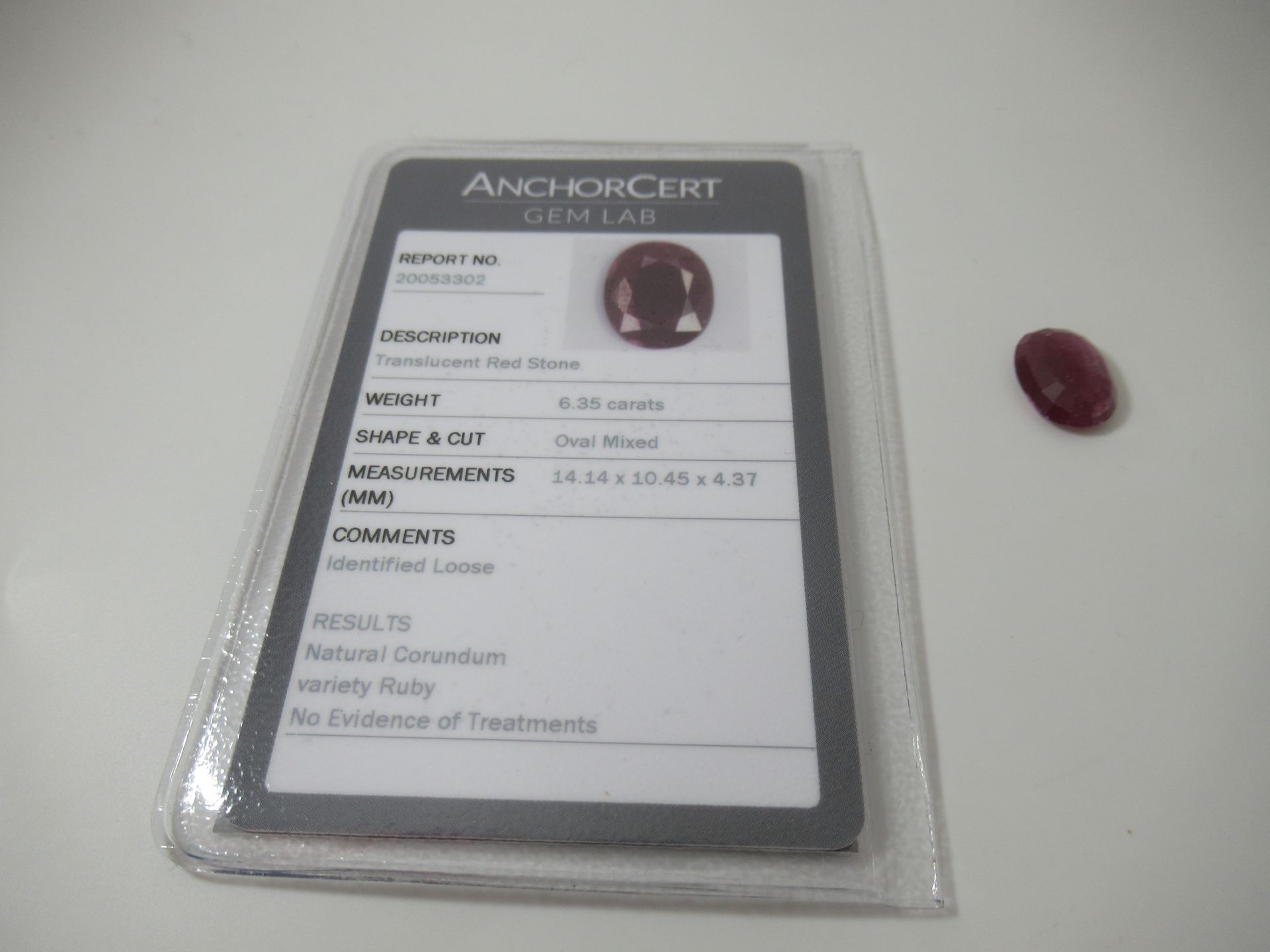 Null Rubis naturel, 6,35 carats, avec son certificat ANCHORCERT.