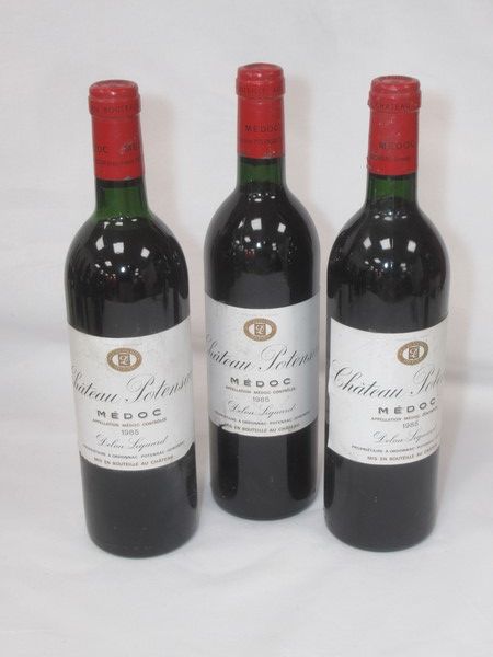 Null 3 bouteilles de Médoc, Château Potensac, 1985 (étiquettes tachées)