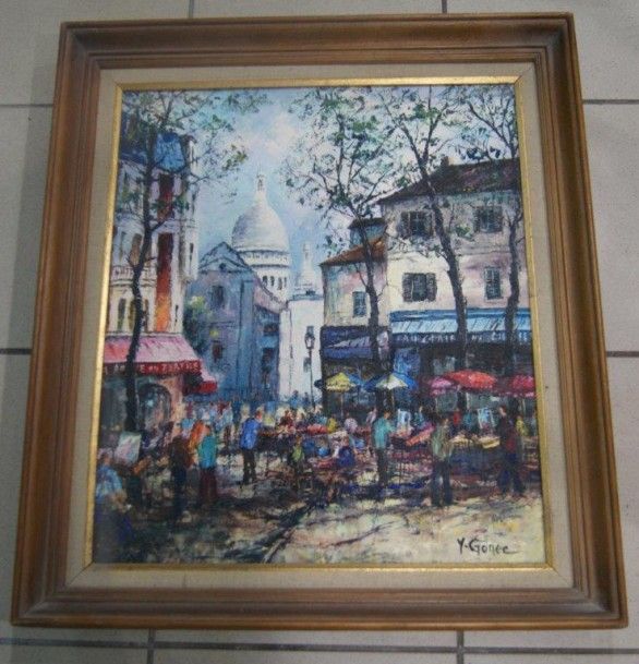 Null GONEC Yves (XXe) "Rue de Montmartre" Huile sur toile. 46 x 55 cm (enfonceme&hellip;