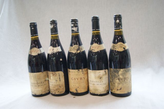 Null Lot de 5 bouteilles de vins rouges : 2 Givry, Champs Lalot, domaine Sarrasi&hellip;