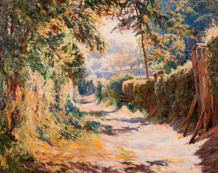 Anna BOCH (1848-1936) 
Vue d'un chemin ombragé
Huile sur toile. Signée au revers&hellip;