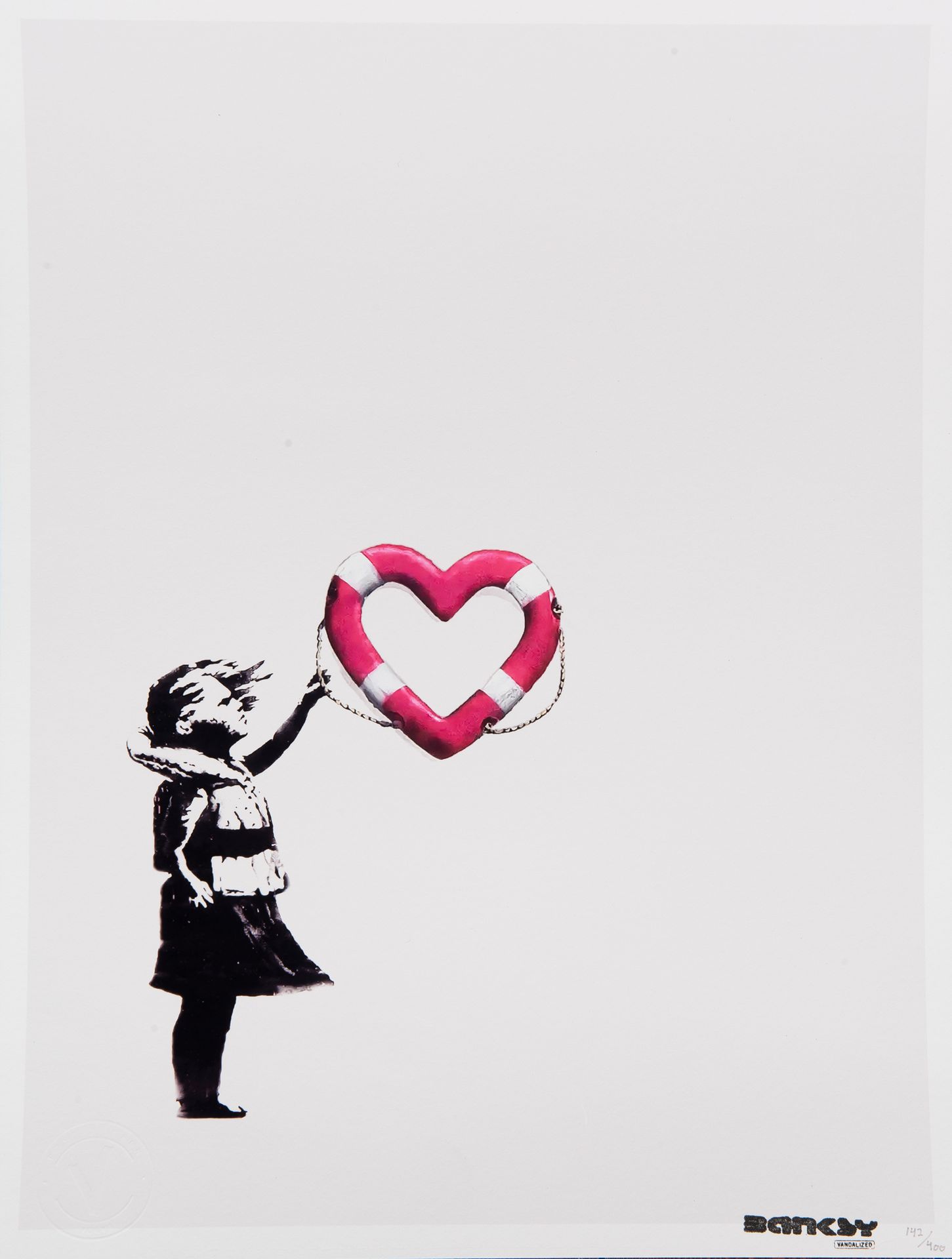 BANKSY (né en 1974) D'APRES & POST MODERN VANDAL Girl with heart shaped float.
S&hellip;