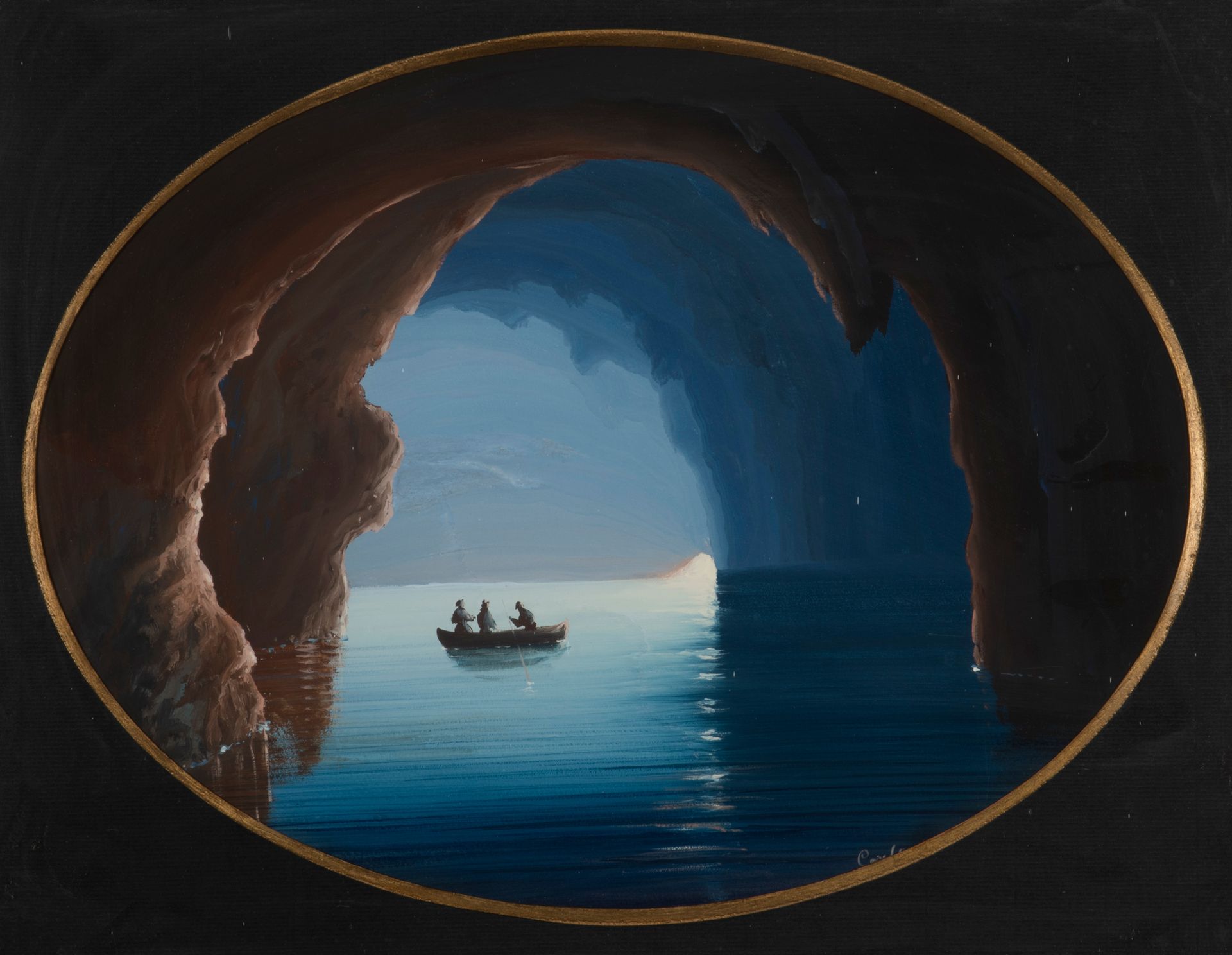 Ecole Napolitaine 石窟中的船，意大利的景色
纸上水彩画一对，第一幅在底部有签名。
带框。
26 x 35厘米；17.5 x 23.5厘米