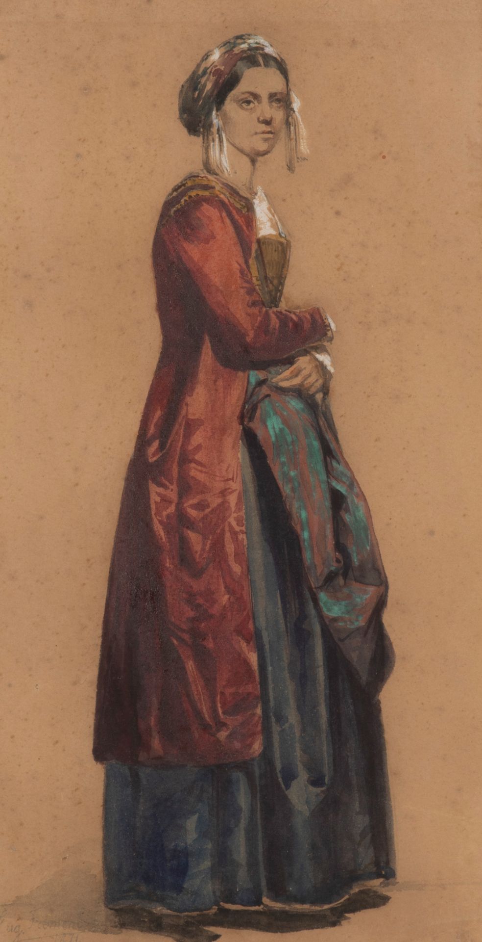 Attribué à Eugène FROMENTIN (1820-1876) 
Woman in costume, 1871
Watercolour on p&hellip;