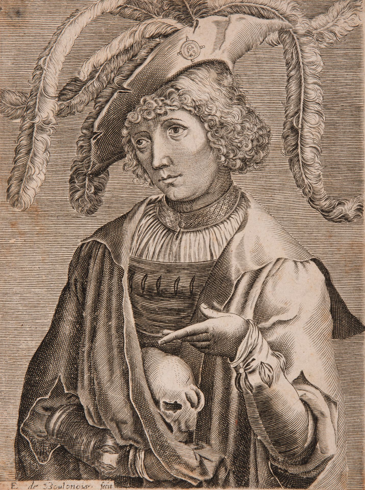 D'après Lucas VAN LEYDEN (1494-1533) 
带头骨的年轻人，1519年
一套三幅版画：
- 作者：Edme DE BOULONO&hellip;