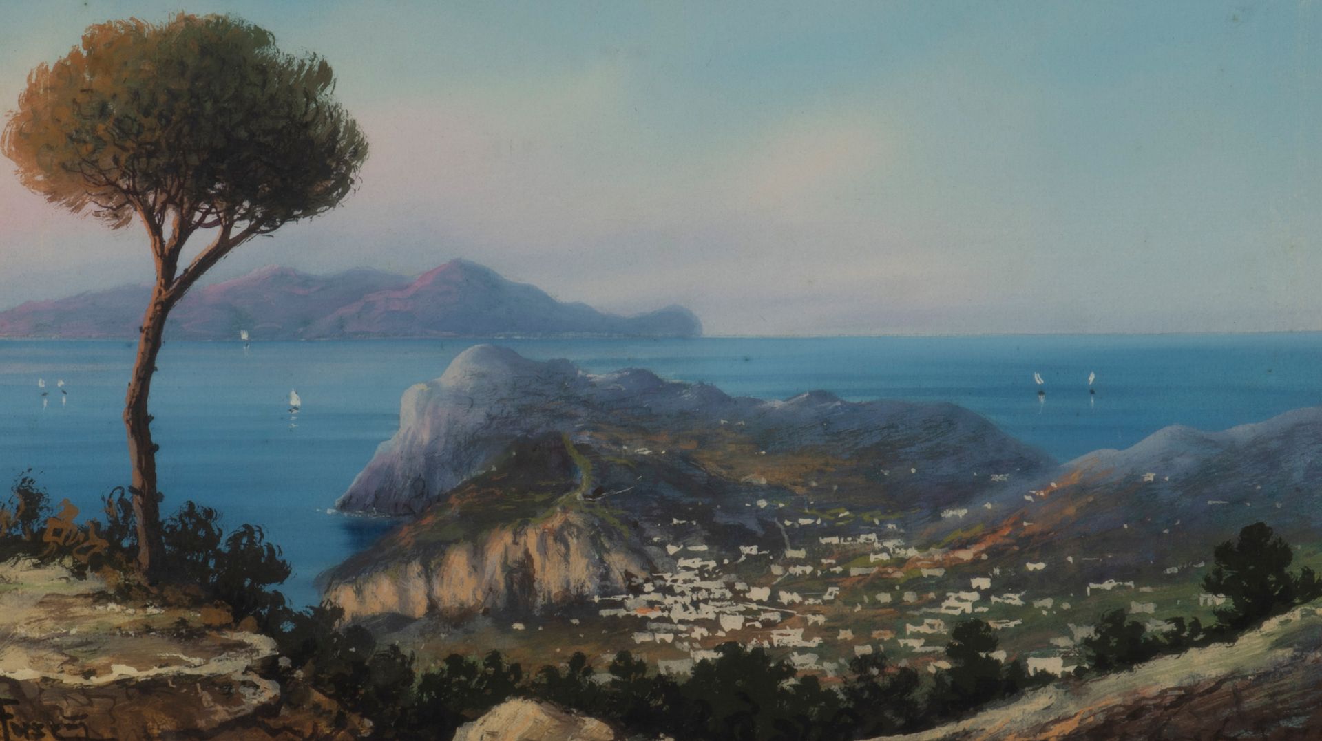Ecole Napolitaine Ansicht von Neapel Aquarell, Gouache auf Papier, links unten s&hellip;