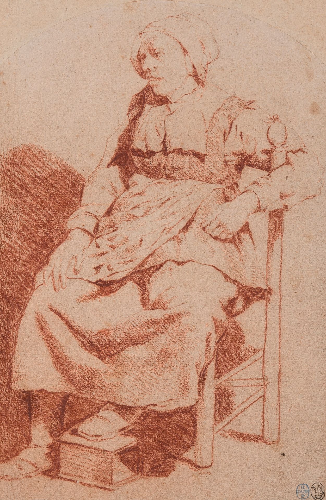 ATTRIBUÉ À CORNELIS PIETERSZ. BEGA (1620/32-1664) 
Donna seduta
Sanguigna su car&hellip;
