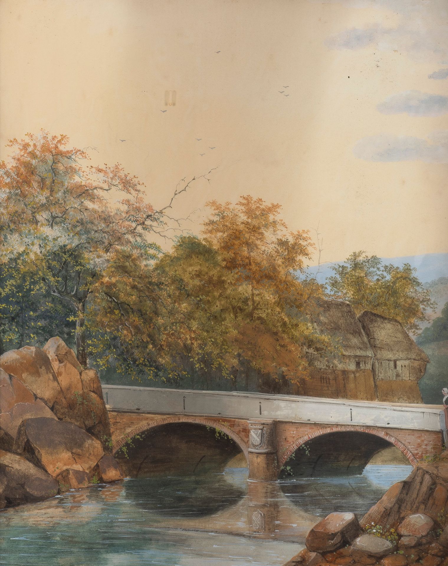 Ecole ALLEMANDE du XIXème siècle 山水画
纸上水彩和水粉画装在木板上的一对。
其中一幅有签名
A. KNIP。
带框。
42.5&hellip;