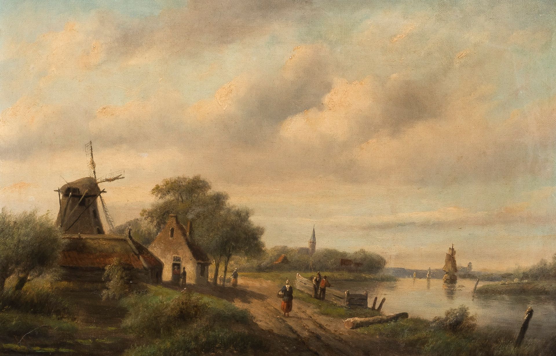 JAN JACOB SPOHLER (1811-1866/79) 
Paesaggio lungo un fiume
Olio su tela.
Firmato&hellip;