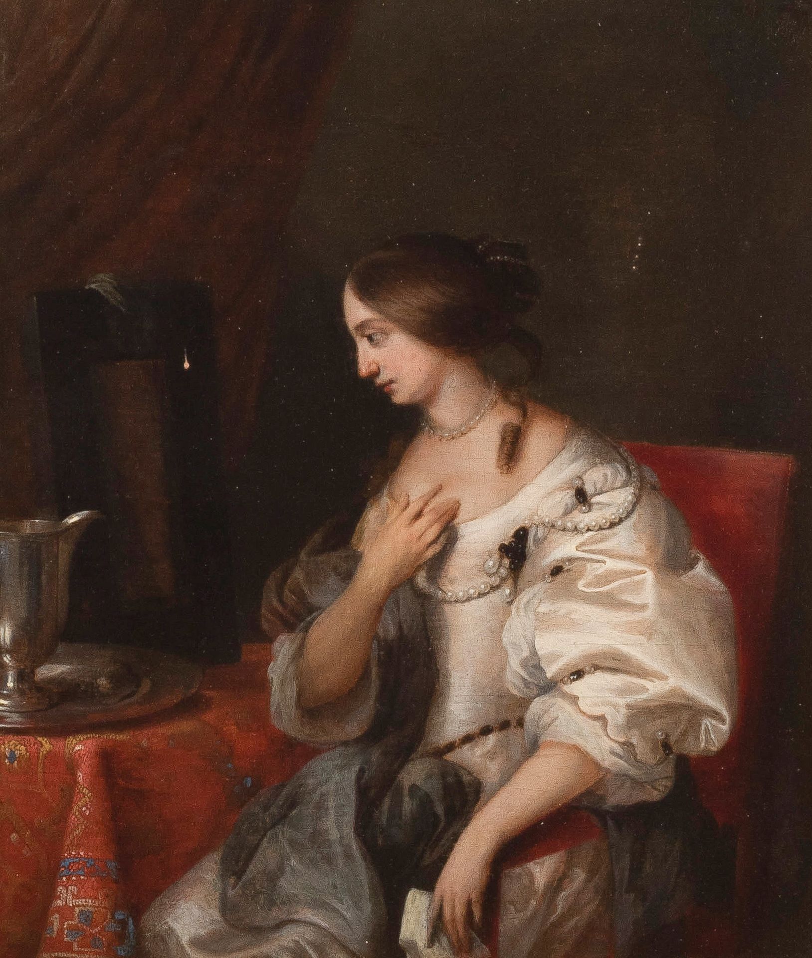 ENTOURAGE DE CASPAR NETSCHER (1635/39-1684) 
Retrato de una mujer mirándose a sí&hellip;