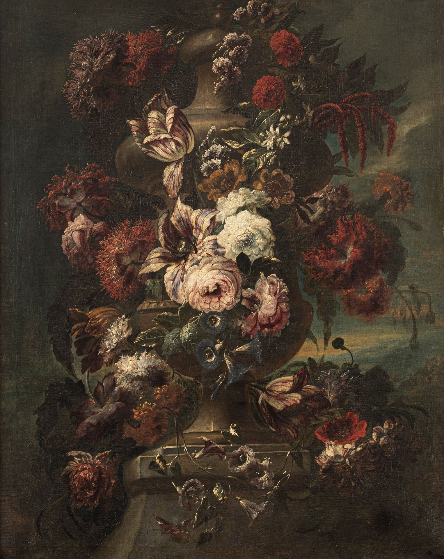 ECOLE FLAMANDE, D'APRES JEAN-BAPTISTE BOSSCHAERT (1667-1746) 
有花的静物
布面油画。
修复。
有框&hellip;