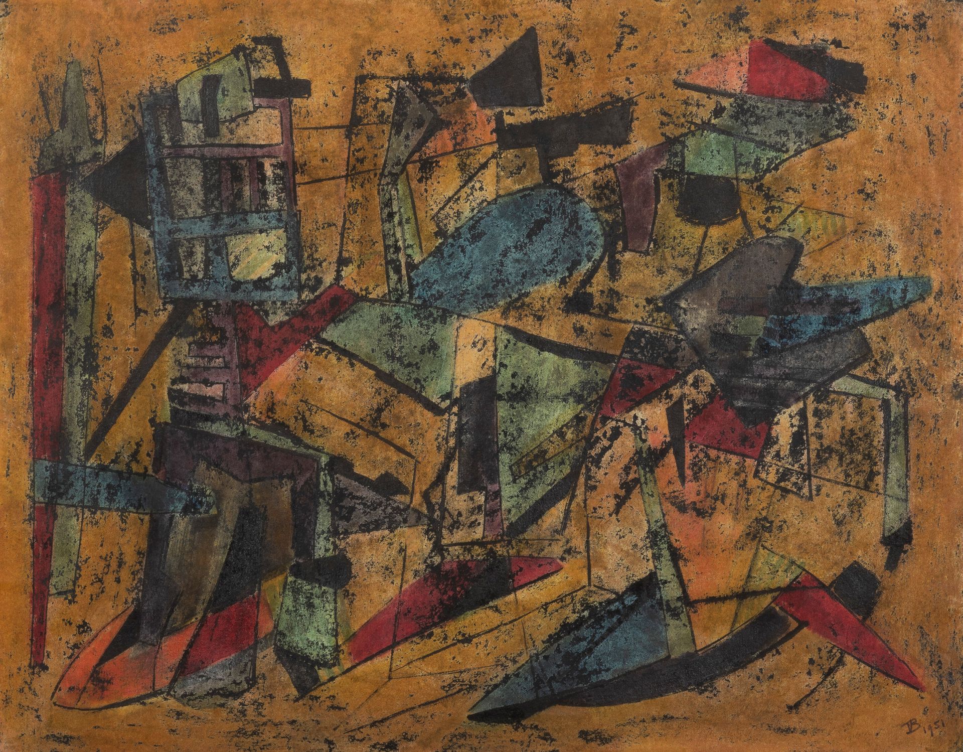 GUILLAUME VANDEN BORRE (1896-1984) 抽象构图，1951年
纸上水彩和墨水。
Aquarel en inkt op papier&hellip;
