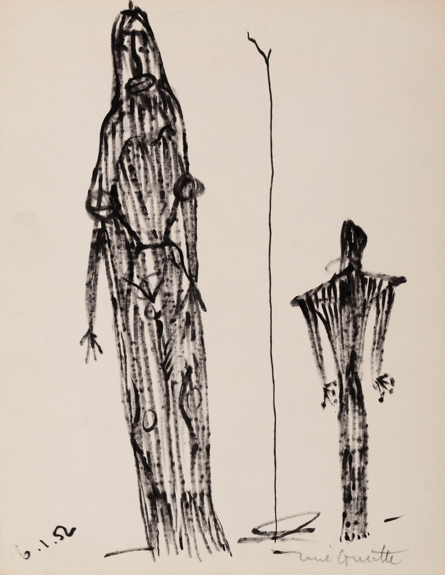 René Guiette (1893-1976) 无题，1952年1月6日
纸上毛笔。右下方有签名。日期在左下方。
Viltstift op papier。判决&hellip;