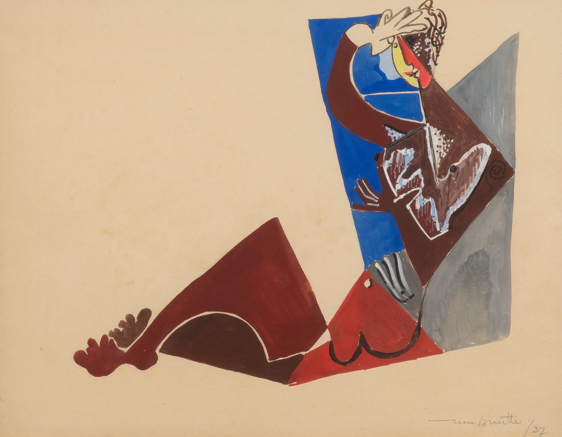 René Guiette (1893-1976) 无题，1937年
纸上水粉画。
右下方有签名和日期。
纸上水粉画。
Rechts onderaan gesig&hellip;