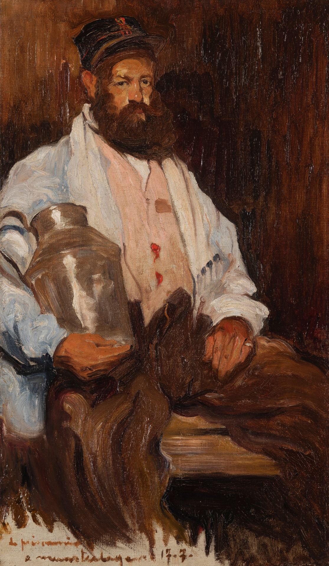 Maurice LANGASKENS (1884-1946) The Prisoner in Münsterlager, 17.7.1915
Oil on ca&hellip;