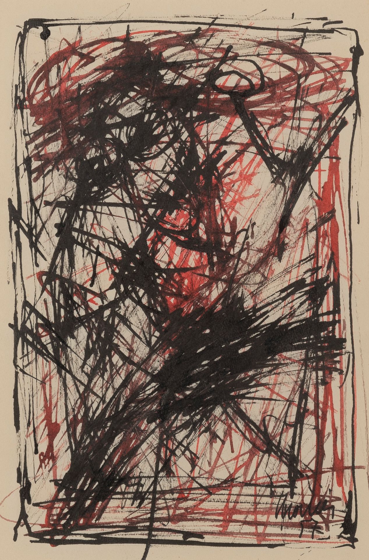 Antoine Mortier (1908-1999) 无题，1957年
纸上水墨。
右下方有签名和日期。
Inkt op papier.
Rechts ond&hellip;
